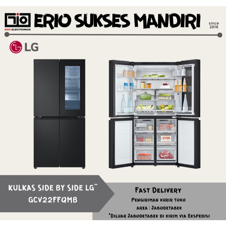 Kulkas Multi Door LG GC-V22FFQMB 595 Liter Kulkas LG Inverter Linear GCV22FFQMB // LG GCV22