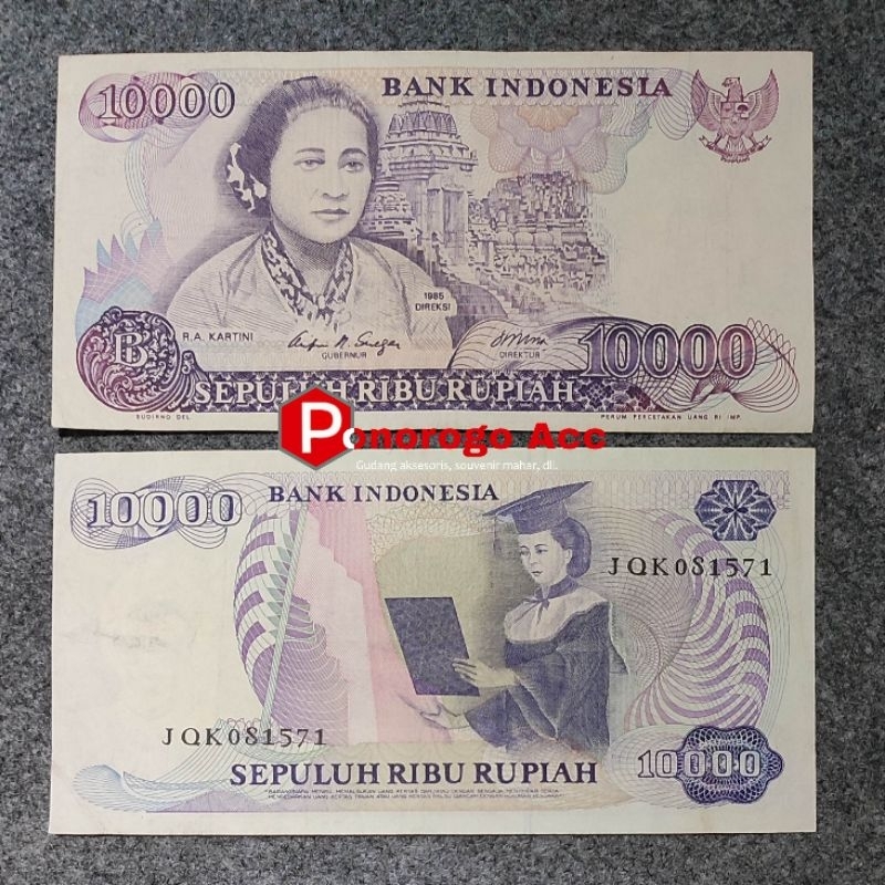 Used original uang kuno 10000 Raden Ajeng Kartini Tahun 1985 uang lama 10k 10rb gambar pelajar mahas
