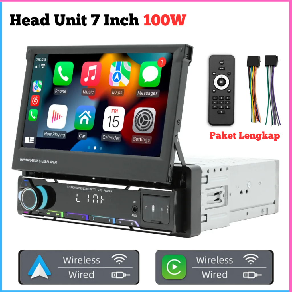 Kirim Cepat PHYEE Head Unit Mobil Single DIN Touch Screen HD Bluetooth ISO 7 Inch 100W / Head Unit A