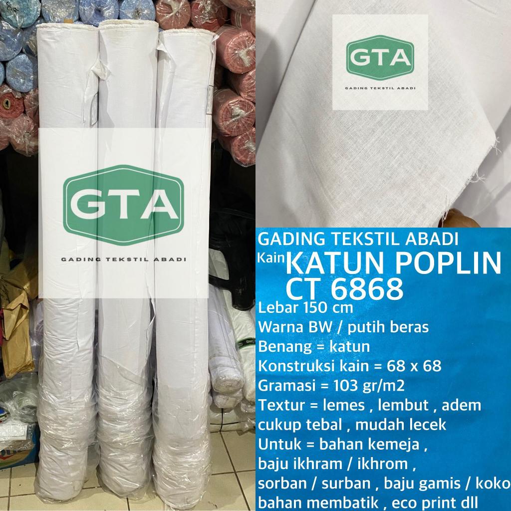 ( per 1 roll ) kain katun jepang POPLIN full cotton 100 % putih gulung Lebar 150 cm isi 90 meter bah