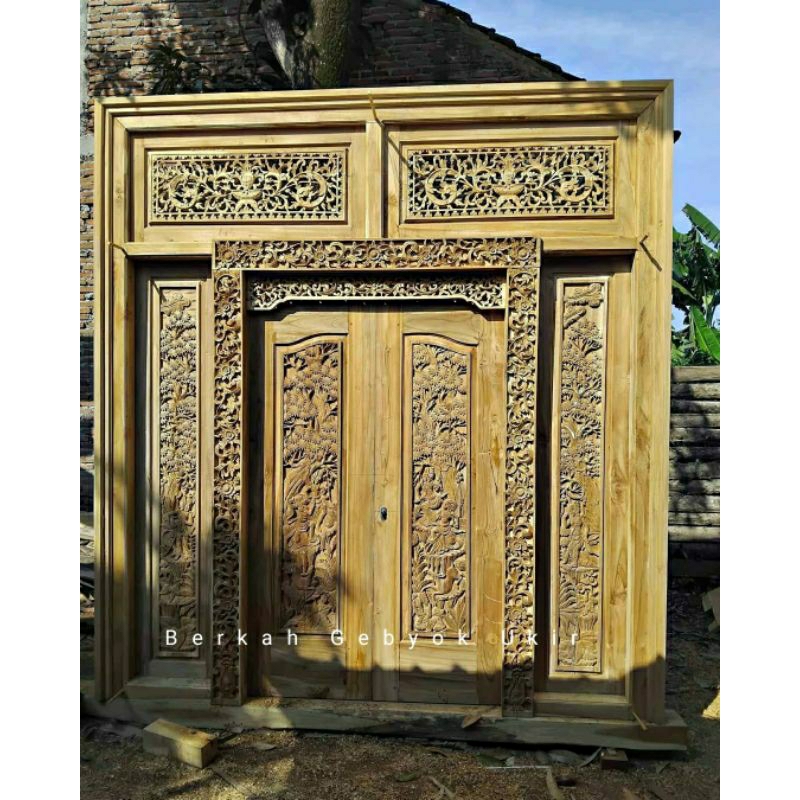 pintu gebyok minimalis/pintu minimalis modern ful kayu jati ukir relif ramayana