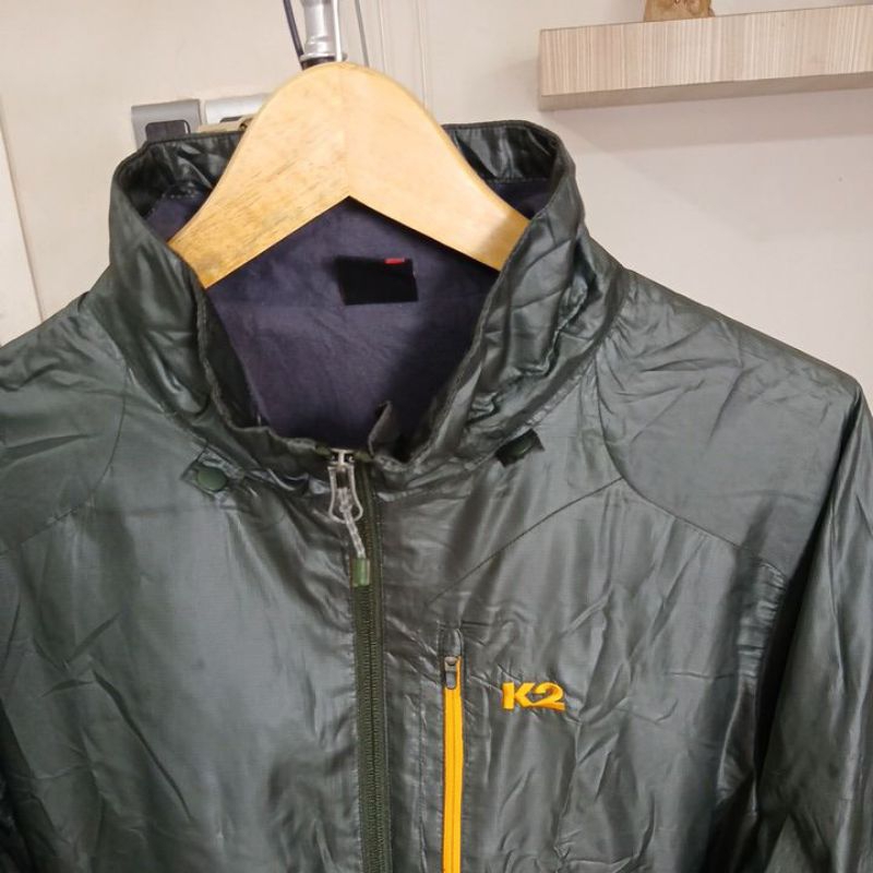 Jacket K2 olga parasut army pekat  second Original ld 110 panjang 69 minus hoodie layer serta lembut