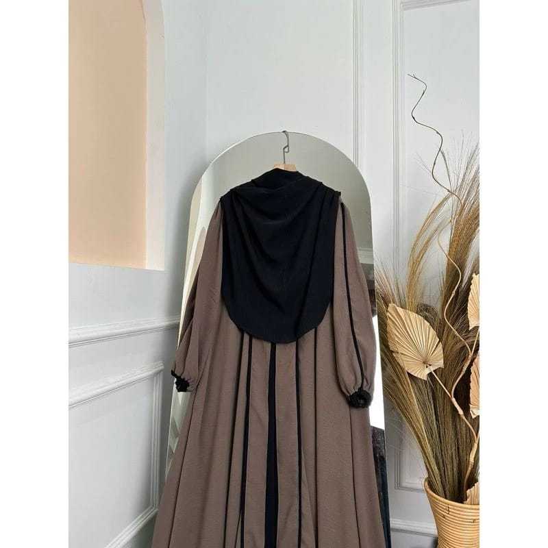 Faeza Collection Halwa Cardigan Set Syar’i Pasmina Oval Abaya Wanita Bahan Crinkle Airflow Baju Gami