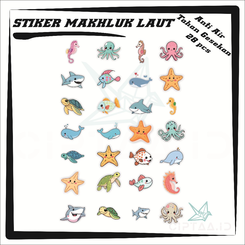 

Stiker Makhluk Laut - Bahan Vinyl Anti Gores Waterproof 28 pcs