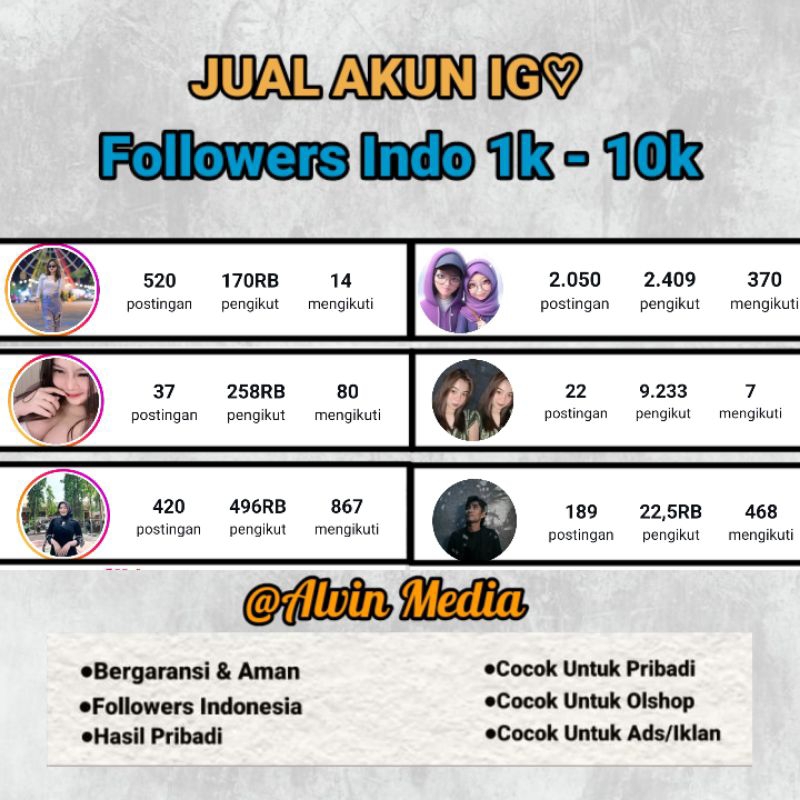 Jual Akun Instagram Followers Indonesia 1k - 10k Bergaransi Selamanya‼️