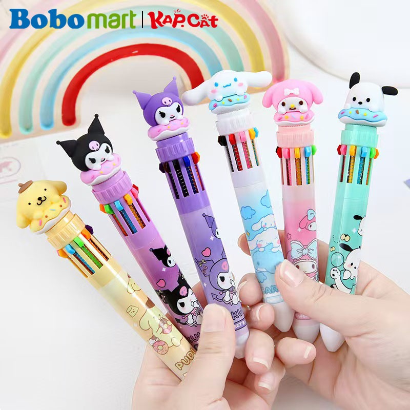 

BOBOMART Ball Pen Pulpen Pena 10 Warna JB-9067 Sanrio (Kuromi, Hello Kitty, Cinnamoroll, DLL)