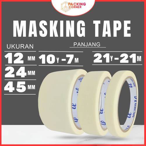 

21 YARD - Masking Tape 45MM 24MM 12MM Lakban Isolasi Kertas 1/2" 1" 2" Bukan Nachi 21M 21 Meter