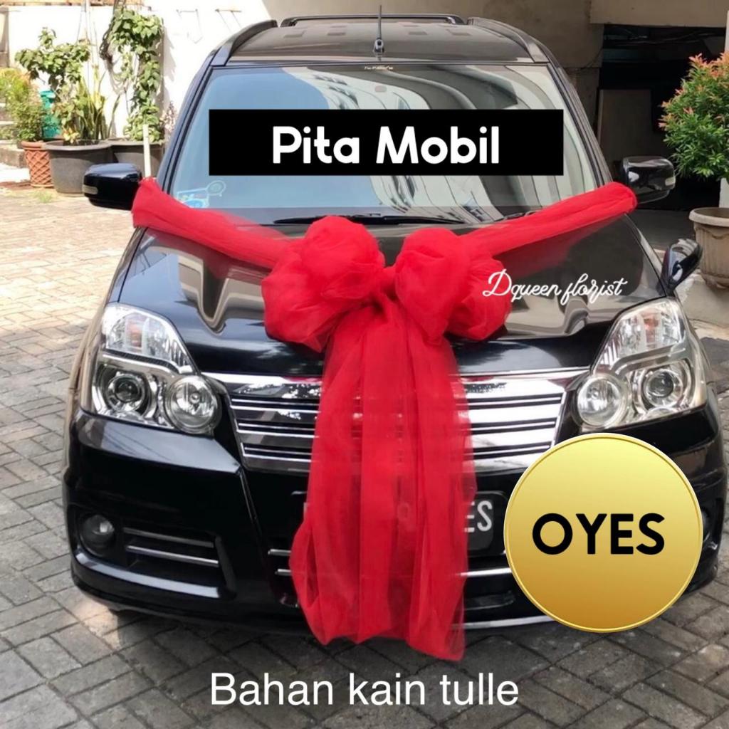 Pita mobil “ OYES “ serbaguna / bahan kain tulle / pita kado besar / custom / pita mobil pernikahan 