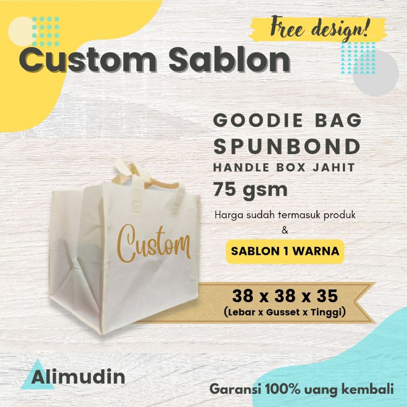 

Goodie Bag 38 x 38 x 35 Tas Spunbond Box Jahit Custom Sablon