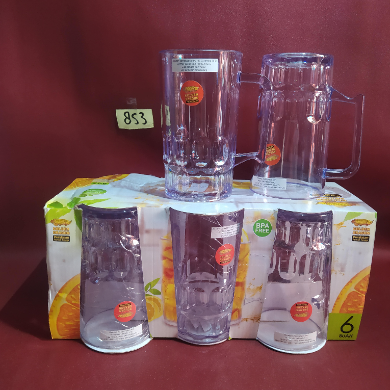 Gelas Tangkai Bening Melamin Golden Dragon (Original) 853