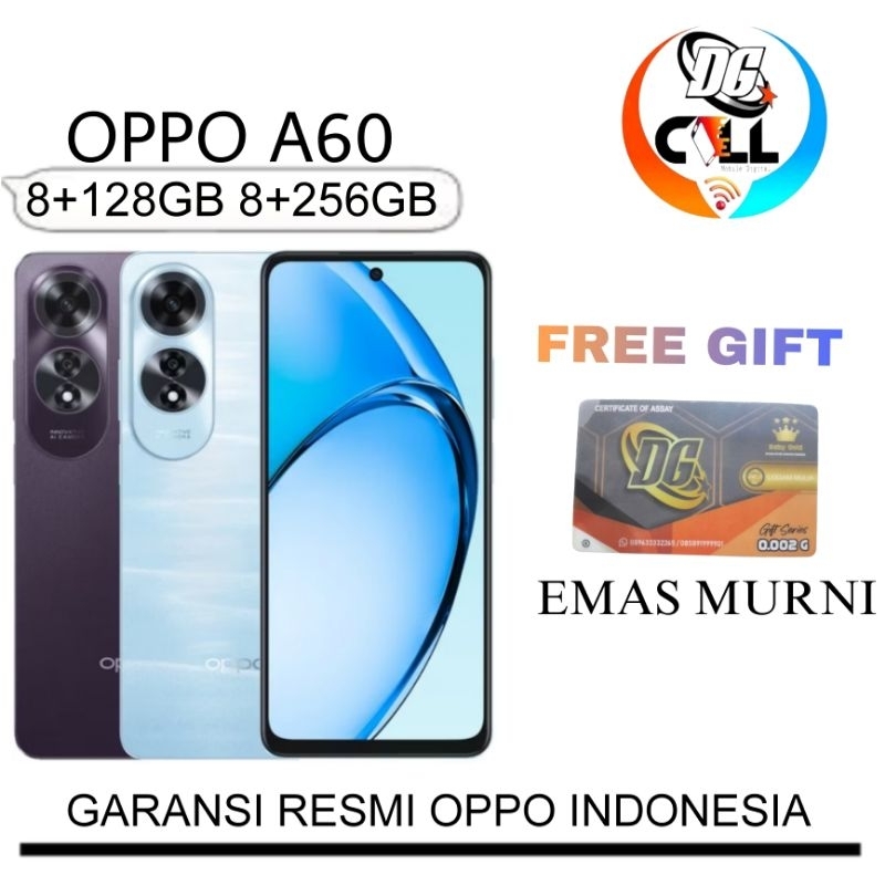 OPPO A60 8/128GB 8)256GB RAM 8GB+8GB ROM EXTENDED NFC Garansi resmi Hp OPPO Terbaru 2024