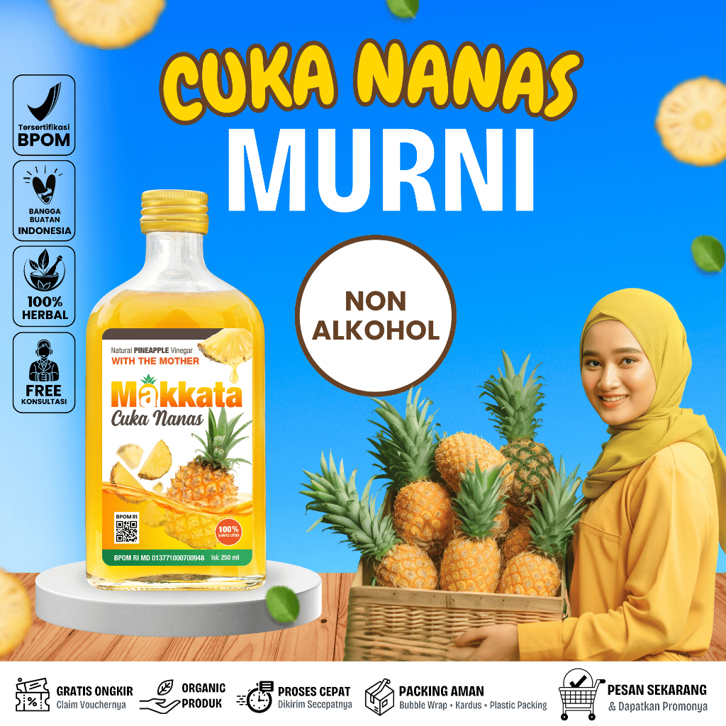 

Makkata Cuka Nanas 250ml - Cuka Nanas Obat Diabetes - Organic Pineapple Cider Vinegar