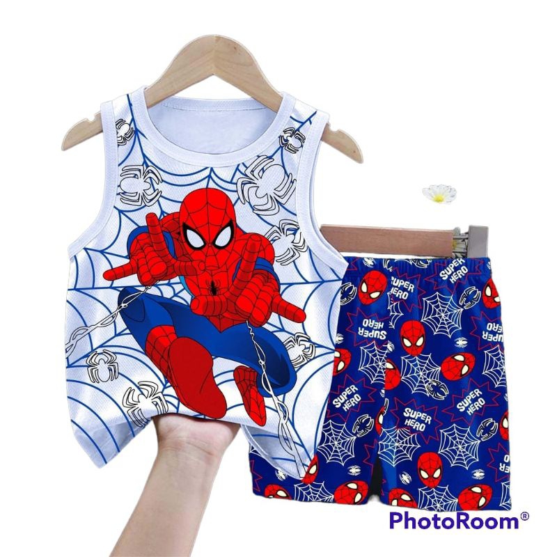 SETELAN SPIDERMAN BAJU LENGAN PENDEK ANAK USIA 2-3 TAHUN