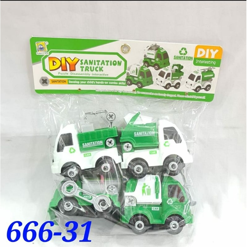666-31 - Diy Sanitation Truck Isi 4 Pcs Mobil Truk