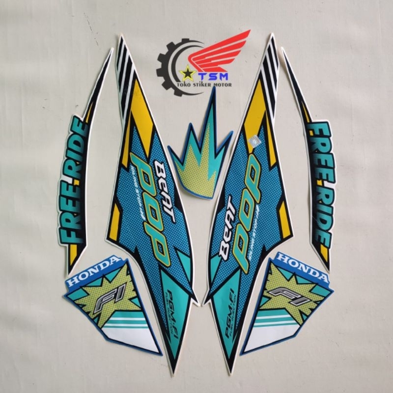 Striping Stiker Lis Body Motor Beat pop free ride 2016 putih biru standar