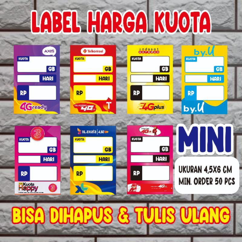 

(BISA DIHAPUS & DITULIS ULANG) Label Harga Paket Data/Kuota/Voucher MINI POTRAIT 4,5x6 cm Min. Order 50 Pcs