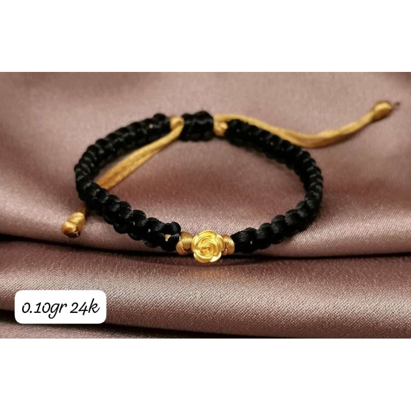 Gelang Emas Asli Mawar 24K Hongkong 999% Tali Kepang