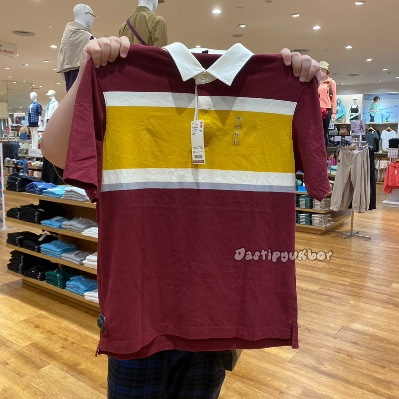 Man Uniqlo Tshirt Polo Rugger Garis