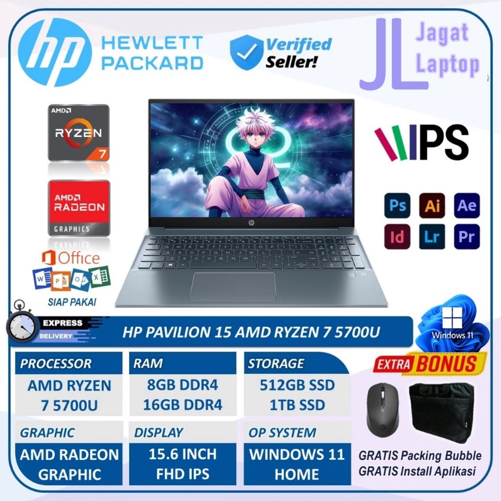 Laptop Hp Pavilion 15 Ryzen 7 5700u 16GB Ram 1TB SSD 15.6 FHD IPS Win11Home