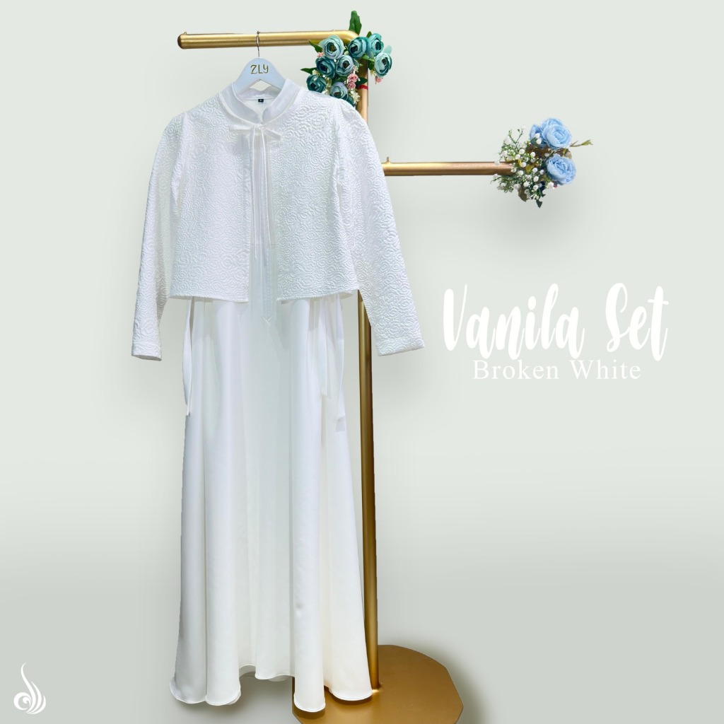 ZLY ZELIA Dress Lebaran Aesthetic | Gamis Putih Wanita Kekinian Mewah Outer Set Vania By ZLY ZELIA