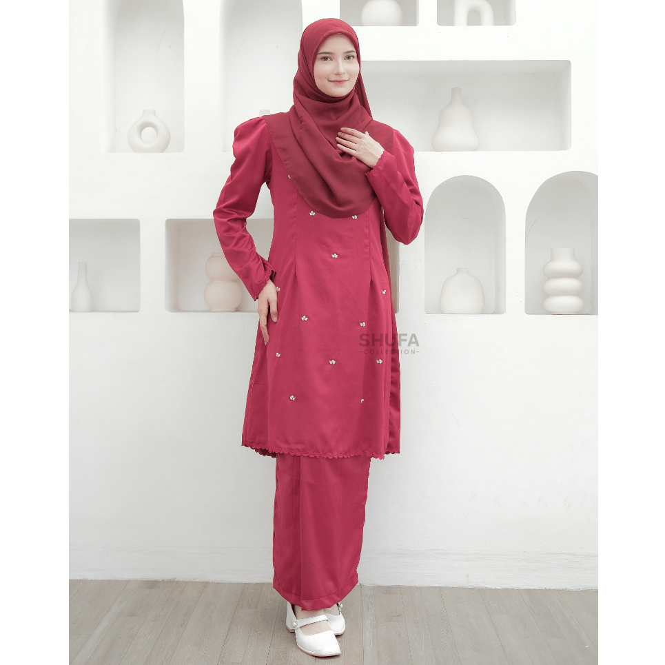 Baju Kurung Melayu Khadijah Payet dan Bordir Perempuan Akad Wanita Malaysia Shufa Collection