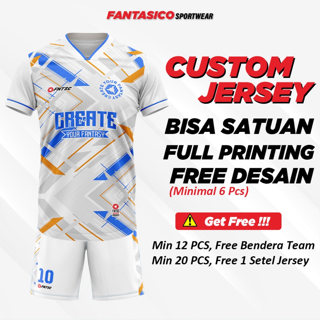 Fantasico Jersey Futsal Full Printing Jarsey Baju Kaos Setelan Stelan Kostum Custom Satuan Mancing G