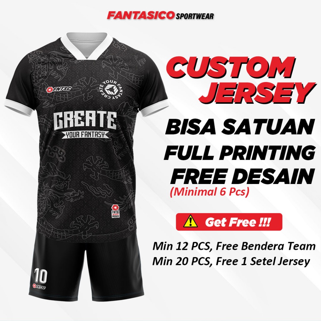 Fantasico Jersey Futsal Printing Baju Kaos Setelan Dmnt Jersy Jersey Futsal Bola Volly Voli Running 