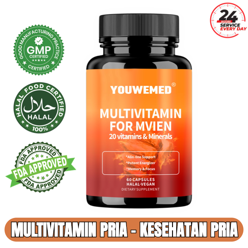 Multivitamin untuk Pria, Menyokong Kesehatan Tubuh dan Kekebalan, 60 Kapsul