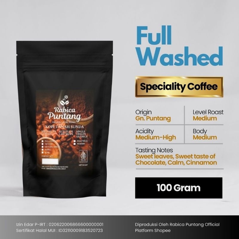 

Biji Kopi Bubuk Arabika Puntang Speciality Original Full Washed 100 Gram
