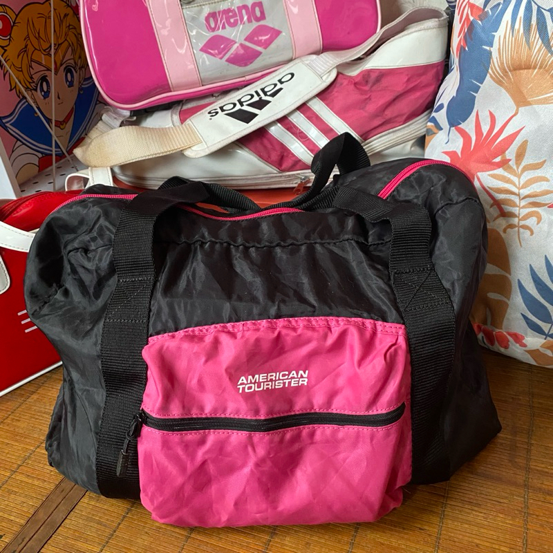American Tourister Gym Travel Duffel Bag Black Pink Preloved