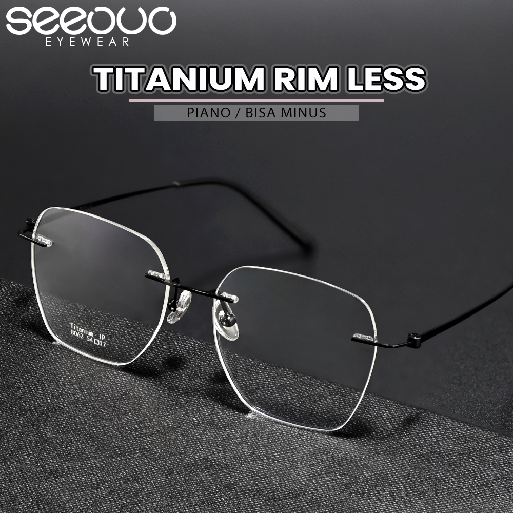 Seeouo Frame Kacamata Plano Model Kotak Geometric Frame Rimless Style Glasses Unisex Simple High Qua