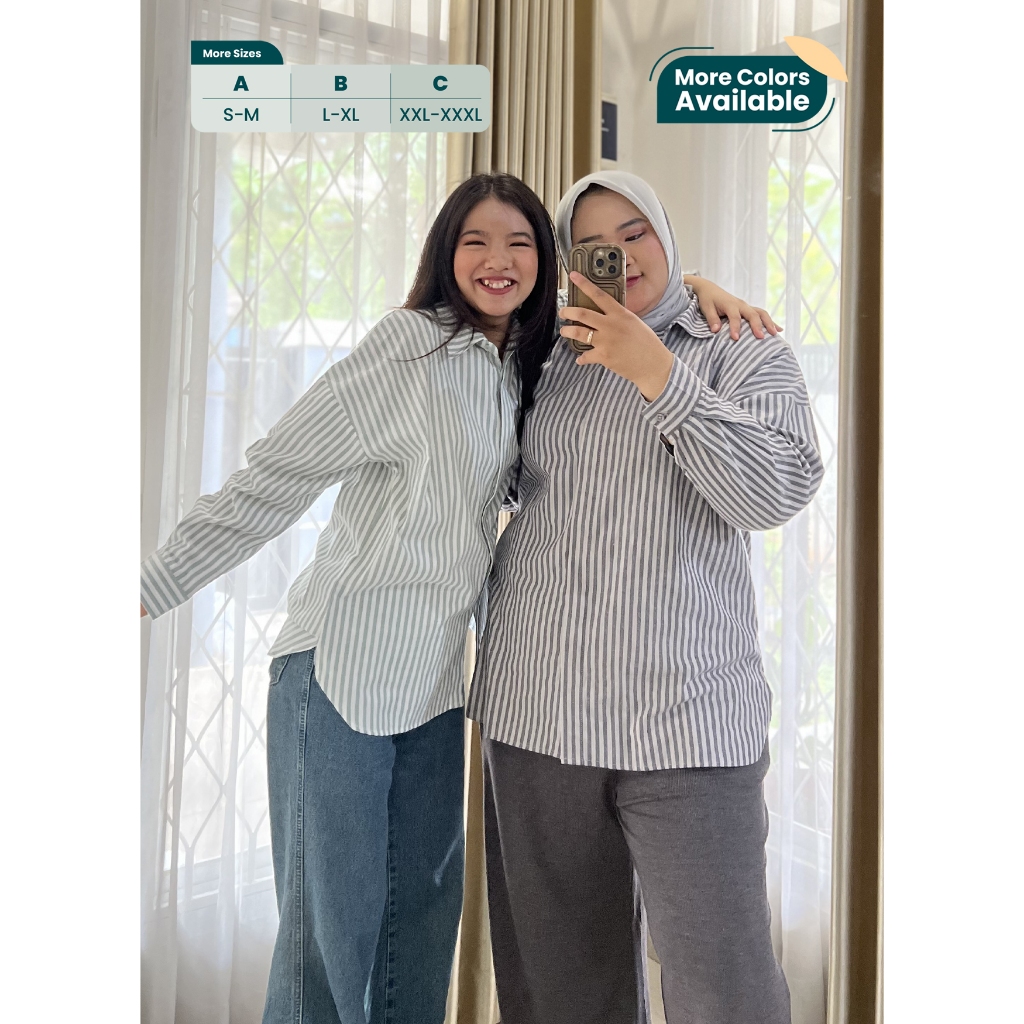 Ixora Mido Oversized Shirt - Kemeja Wanita Oversize Lengan Panjang Stripe Salur