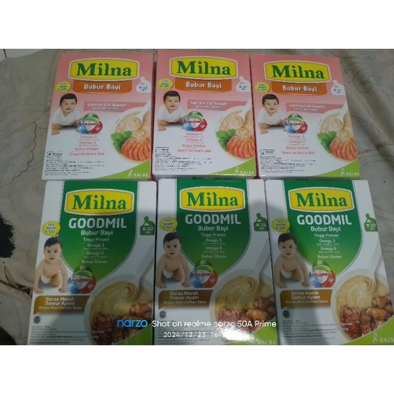 

bubur milna salmon cah bayam dan bubur milna Goodmil beras merah semur ayam 8-12bln