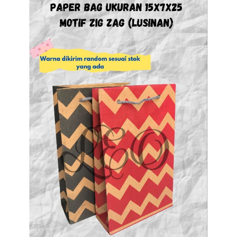 

(LUSINAN) Paper Bag Motif Zig Zag Ukuran 15x7x25 - Stylish dan Tahan Lama Tas Kertas Zig Zag 15x7x25 cm - Kemasan Unik dan Elegan