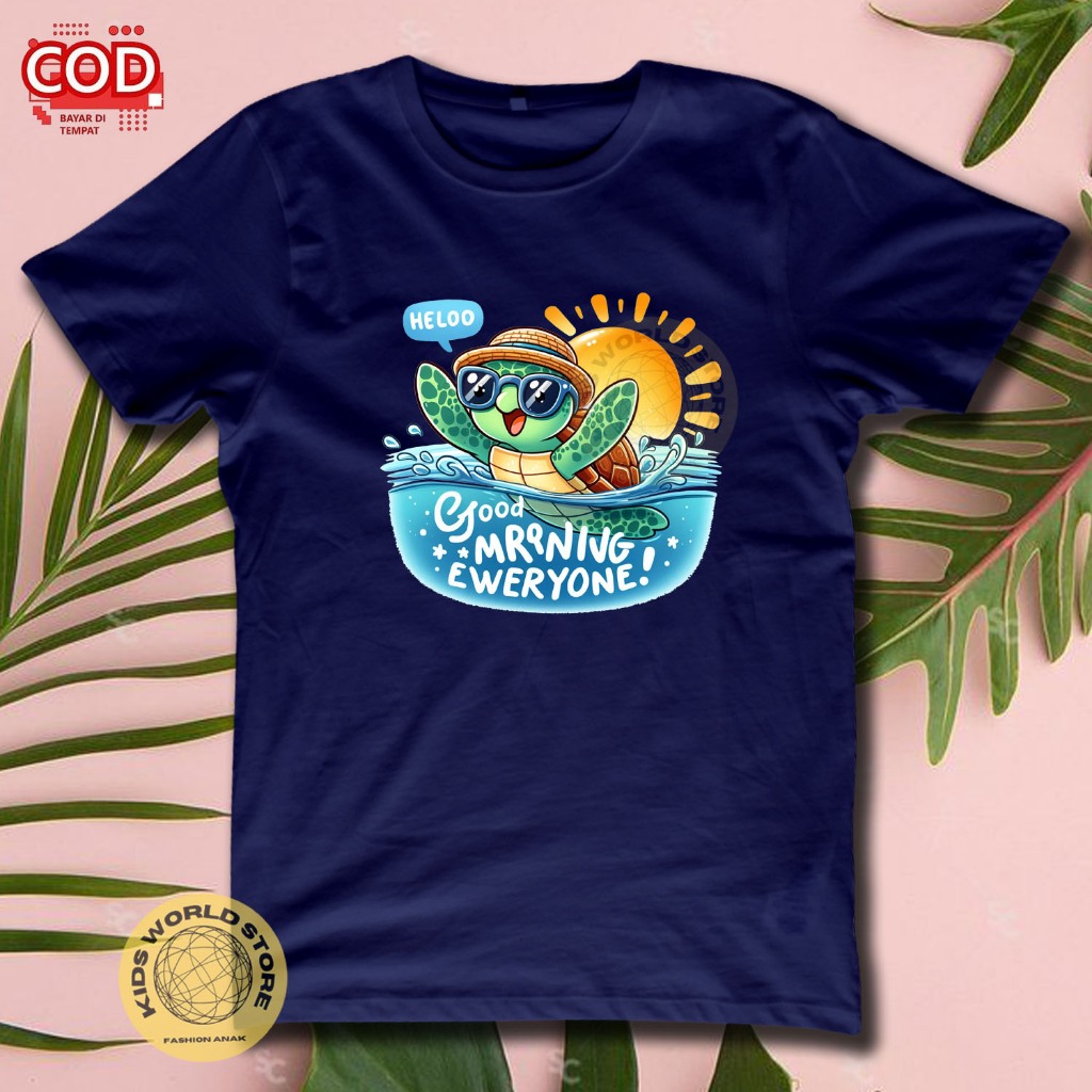 KIDS_WORLD_STORE Kaos Anak 1-10th Gambar KURA-KURA BERENANG/ GOOD MORNING EVERYONE/ baju atasan anak