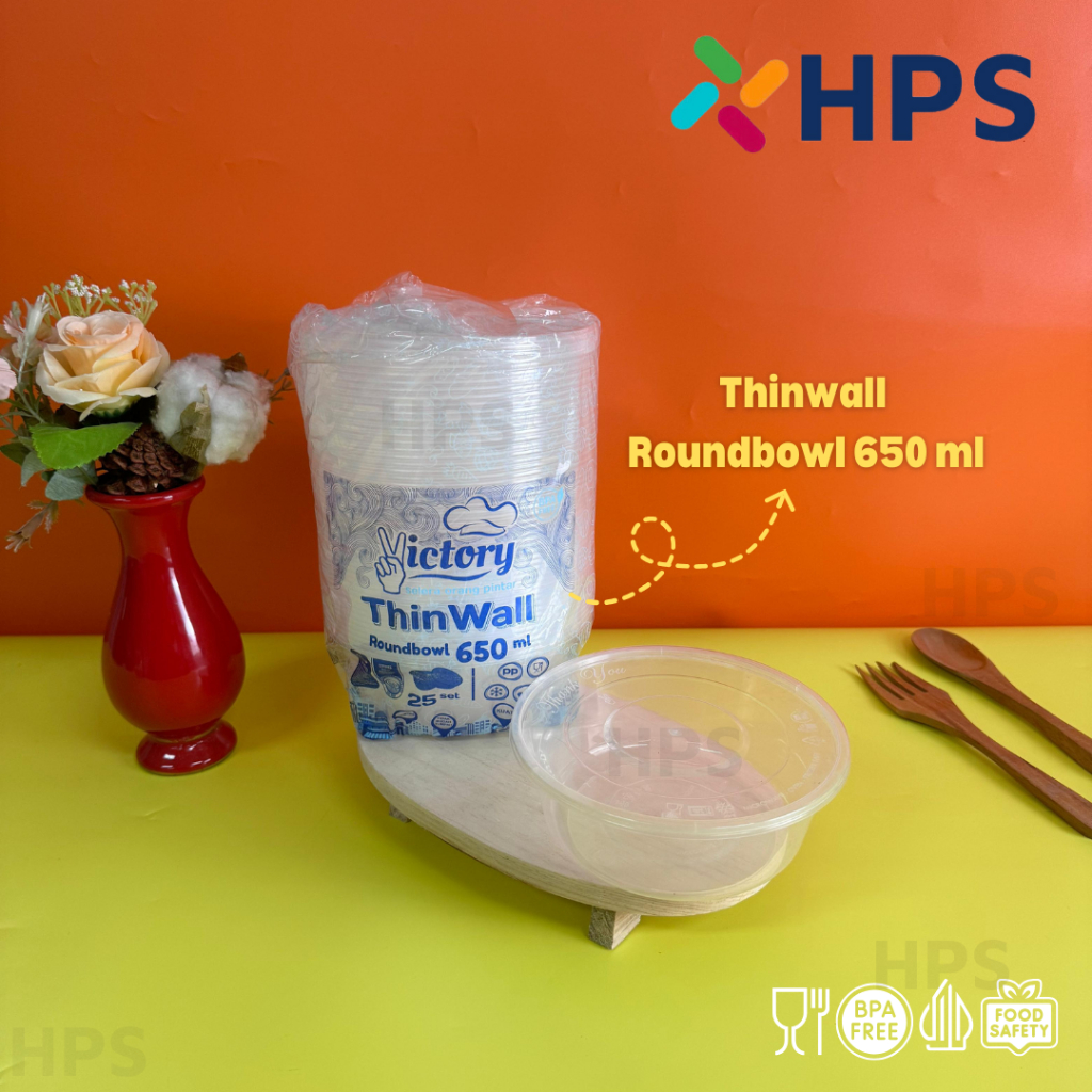 Thinwall ROUNDBOWL 650 ml MANGKUK BULAT Plastik Take Away Bowl Bulat Salad Buah Puding Catering