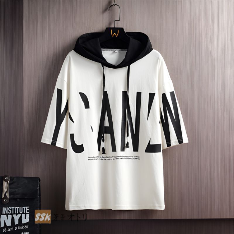 Kaos Hoodie Kupluk Model Korea Lengan Pendek Distro Pria Dewasa Tersedia Ukuran M fit L XL dan XXL -