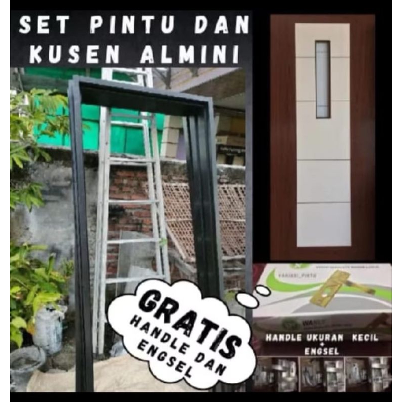 SATU SET PINTU DAN KUSEN ALUMUNIUM. REL PINTU SLEDING GANTUNG. REL PINTU SELEDING GESER. REL PINTU S
