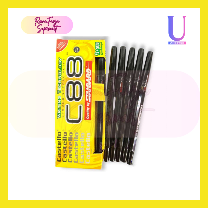 

Pena Castello C88 [] Pulpen Halus Isi 13 pcs (12+1 Bonus) Tinta Hitam dan Biru Pulpen Andalan Harian