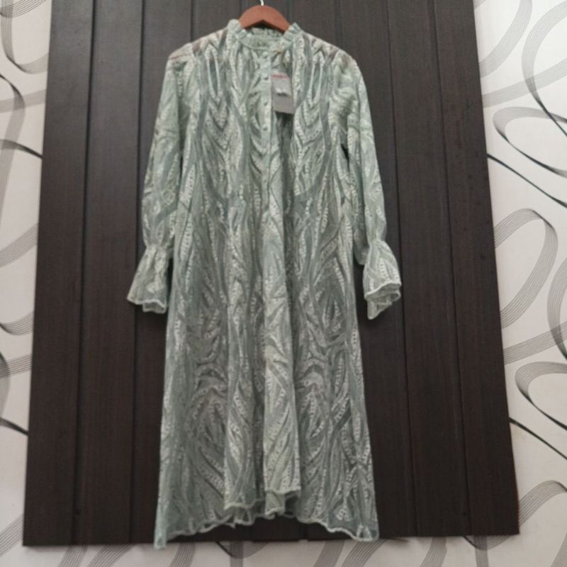 Outer tunik brukat premium claudia tunik heaven lights sage green balikpapan