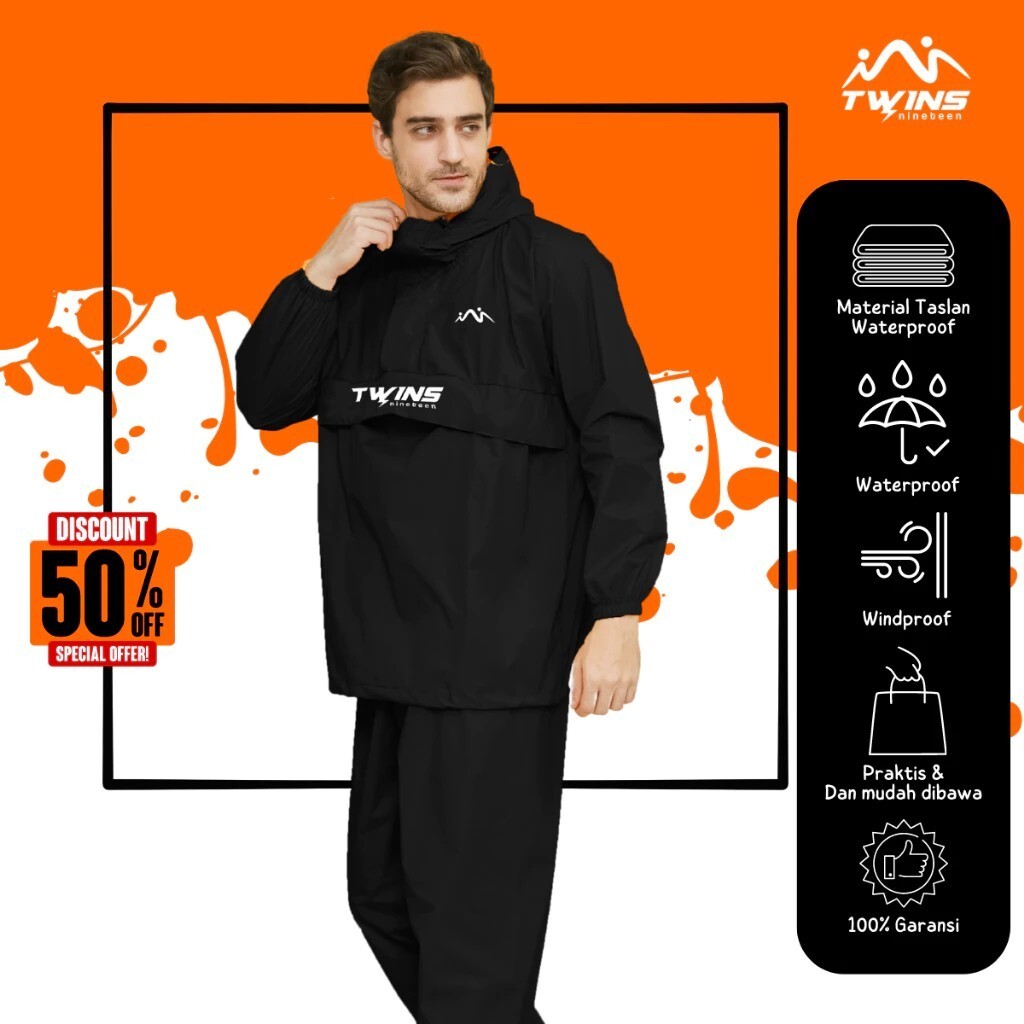 Jas Hujan Pria Wanita Anti Air Dewasa Original Waterproof Twins19