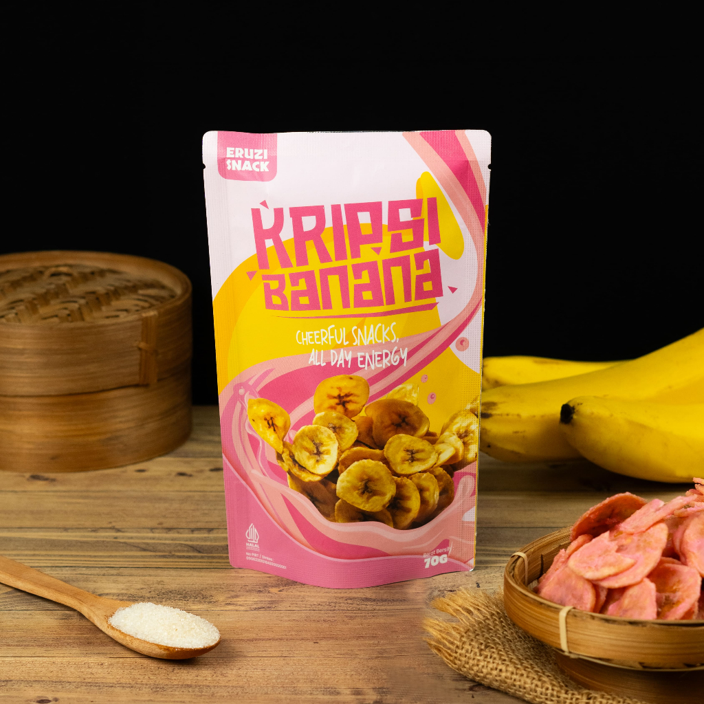 

KRIPSI BANANA | Cemilan keripik Pisang 70 Gram | Eruzi snack