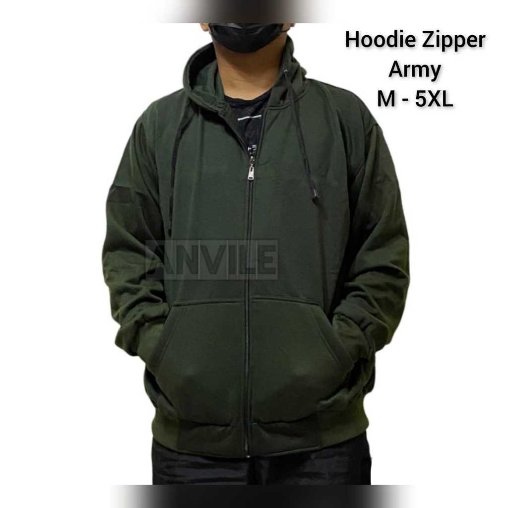 Jaket Polos Besar Pria Wanita Sweater Hoodie Zipper Jumbo Jacket Oversize Army XXL XXXL XXXXL XXXXXL