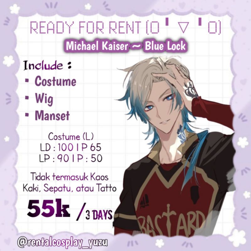RENTAL SEWA COSTUME COSPLAY KAISER BLUE LOCK KOSTUM ANIME COSPLAY