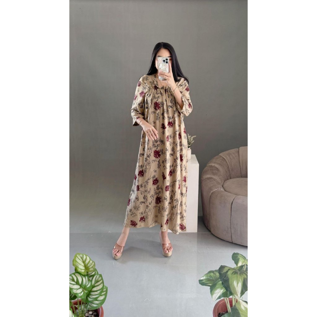 Longdress Fuji Daster Panjang Semata kaki Daster Fuji Rayon Adem Busui Friendly Karet Dada Lengan Pa