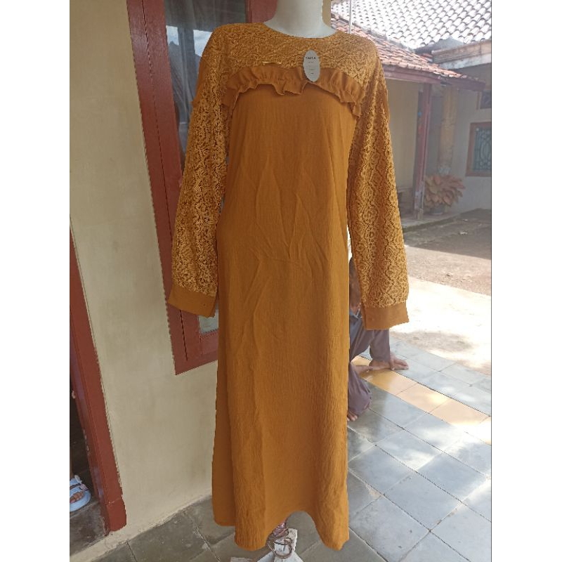 Gamis Cringkle NAJWA Kombinasi Brukat Cipir Dada || Dress Cringkle || Gamis Cringkel Busui