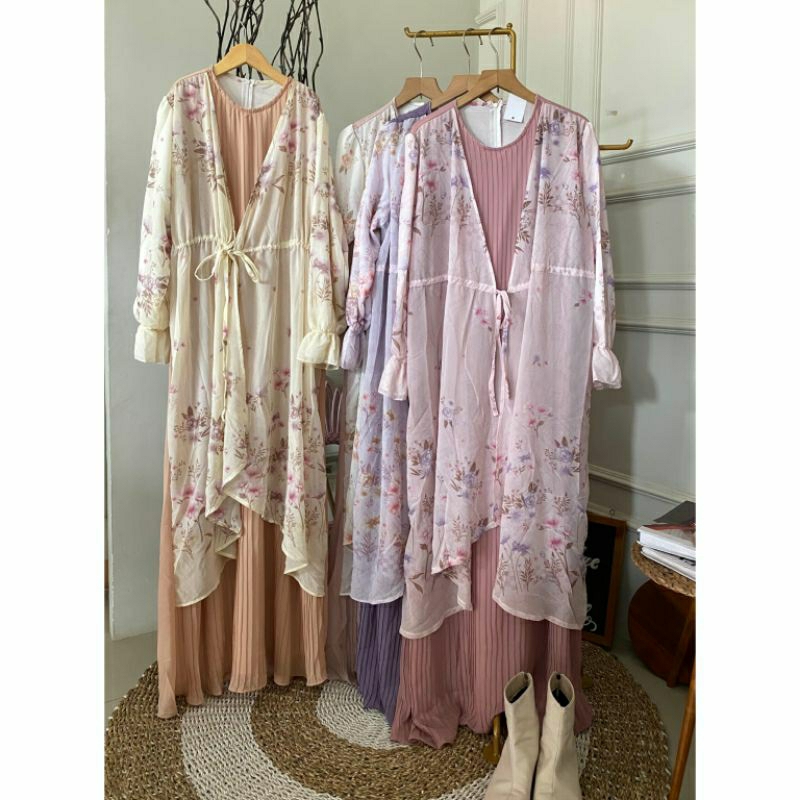 Ready gamis PMSG plisket combi outer ceruty