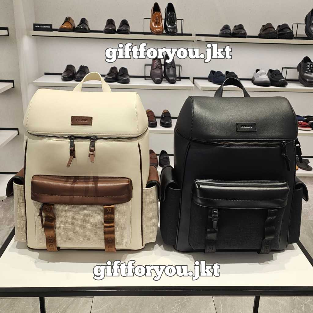 Pedro Tas Ransel Pria Scout Beige Black Backpack Bag Man Fashion Cowok Laki-Laki Casual Kasual Colle