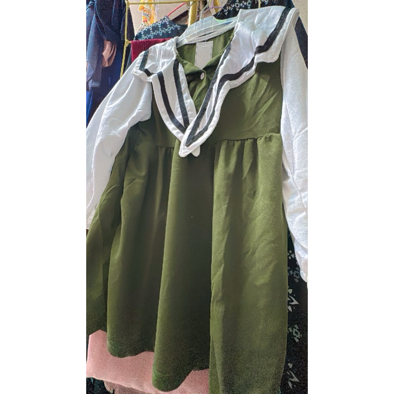 dress anak perempuan warna army