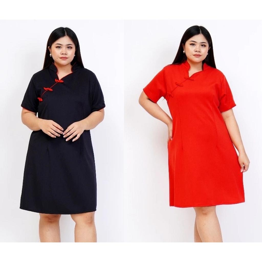 DRESS CHEONGSAM WANITA BAJU IMLEK ORIENTAL OVERSIZE SHANGHAI JUMBO BIG SIZE PREMIUM 033 607 XXL XXXL